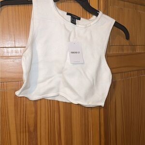 Forever 21 Cream Ribbed Cropped Tank